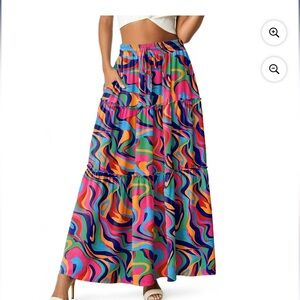 Maxi Skirt 70s Vibe High Waist Tiered Flowy